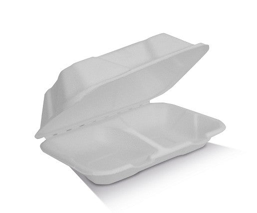 White sugarcane food containers on a white background