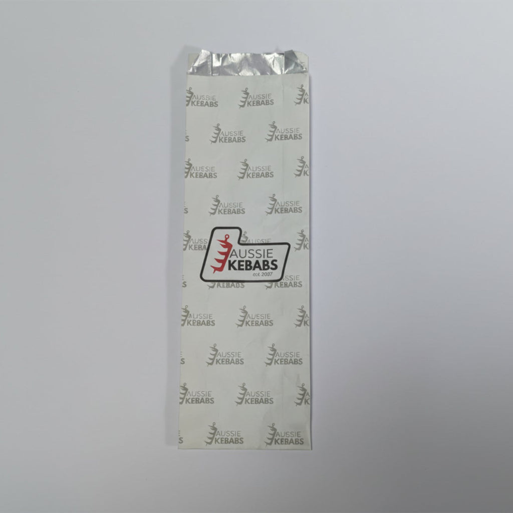 Aussie Kebabs branded packaging on a gray background