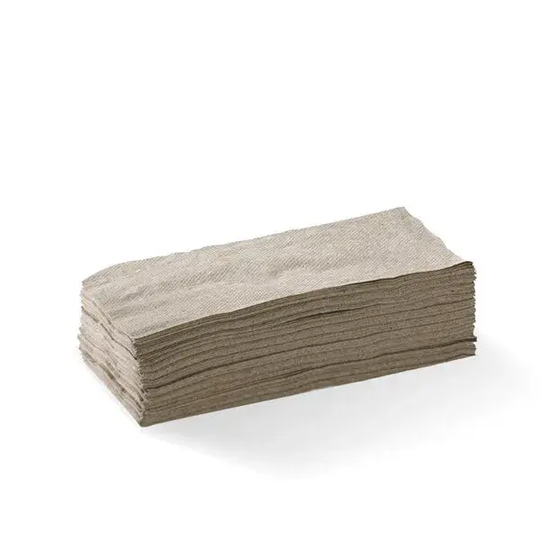 Stack of brown paper napkins on a white background