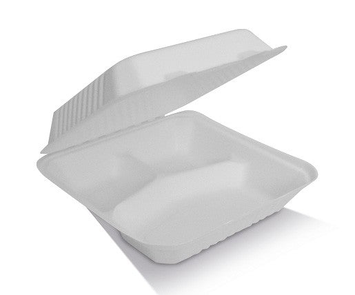 White sugarcane food container with lid on a white background