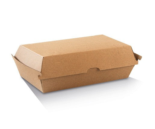 Brown cardboard takeout box on a white background