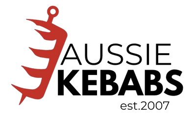 Logo of Aussie Kebabs with a red kebab skewer on a white background