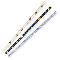 Three floral-patterned straws on a white background